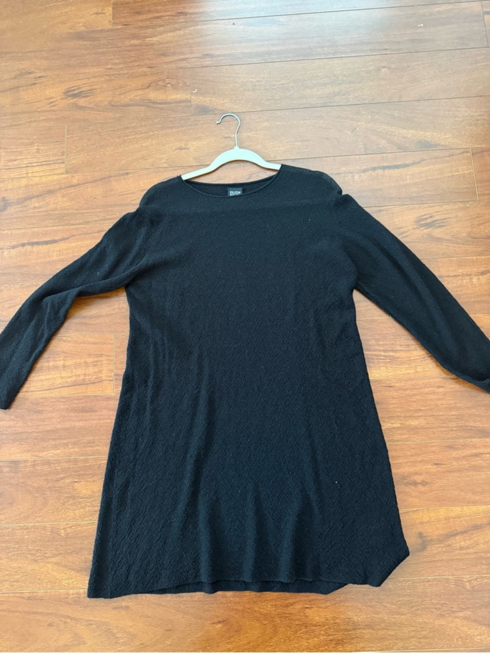Eileen fisher Black Long Sleeve sheer Knit Dress wool cover up